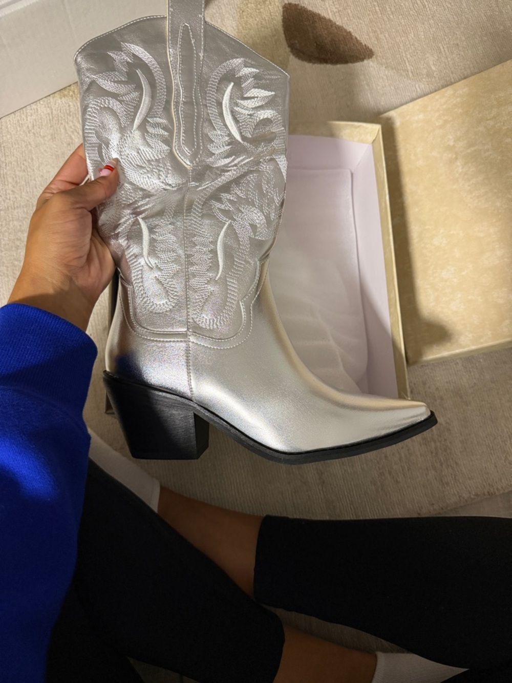 Metallic Silver Western Ankle Boots - Women's Fashion Cowboy Boot